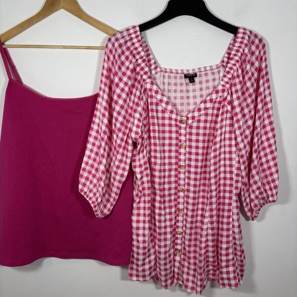 Bundle of 2 Torrid Pink Gingham Check Peasant Top Size 3X Tank Top 22 Plus - Picture 13 of 13